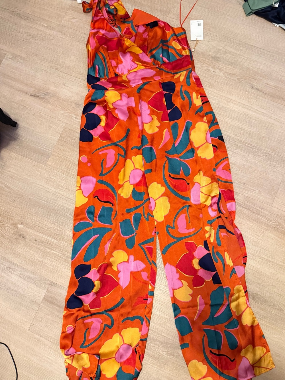 Vibrant Orange Floral Wide-Leg Jumpsuit